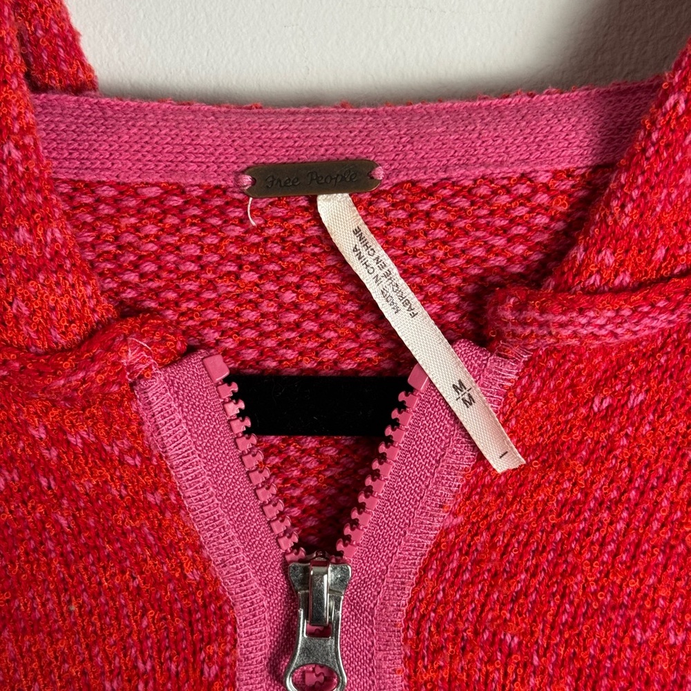 Free People Knit Zip Up Hoodie Red Pink Marled Size Medium - Picture 5 of 9